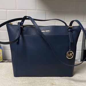 Michael Kors Dark Blue Tote with Gold Accents